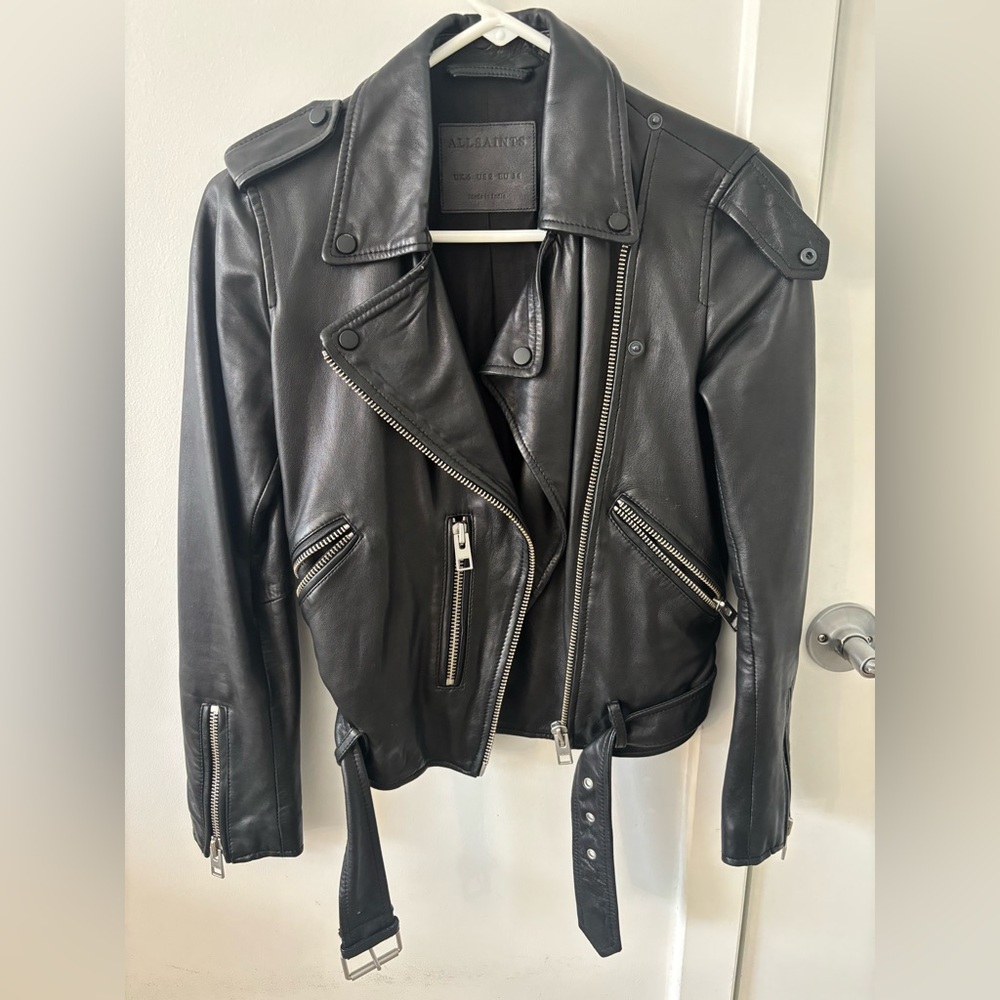 All Saints Charcoal Leather Jacket